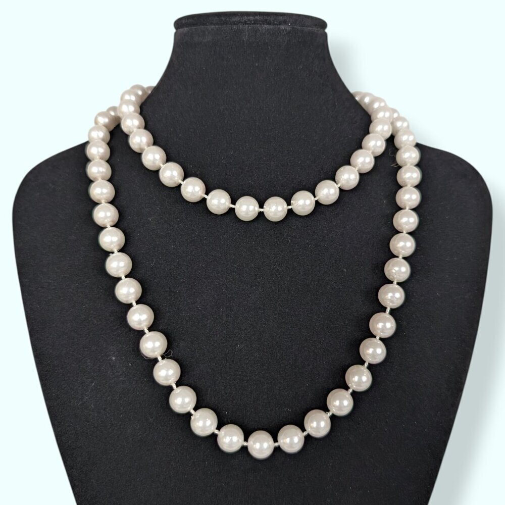 White Faux Pearl Infinity Necklace